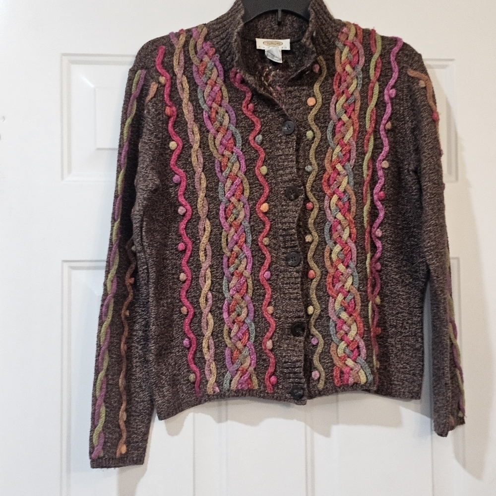Talbots Embroidered Cardigan Vintage Sweater Medium Petite{Bx15}